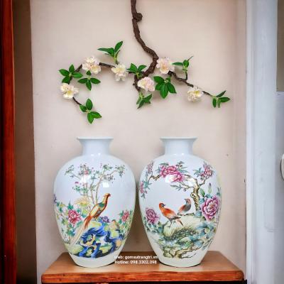 CẶP BÌNH SỨ XƯƠNG HOẠ TIẾT CHIM HOA CAO CẤP - sản phẩm trang trí nhà cửa độc đáo và sang trọng